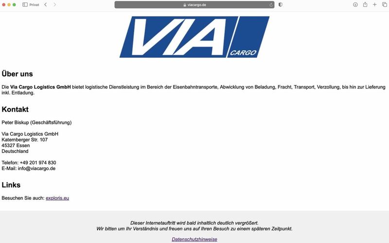 Webseite Via Cargo Logistics